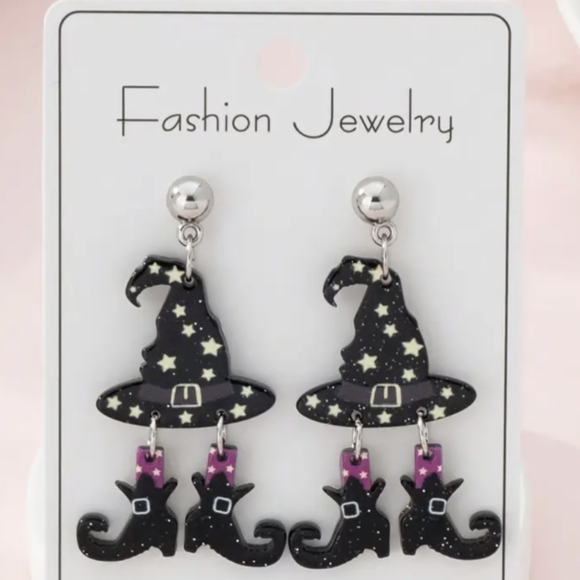 Halloween Witch's Gothic Hat/Boot Earrings NWT - Picture 1 of 5